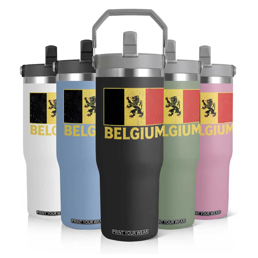 Vintage Belgium Soccer Flag with Lion Graphic Flip Straw Tumbler Belgian Football Pride Gift for Fans TS10 Print Your Wear
