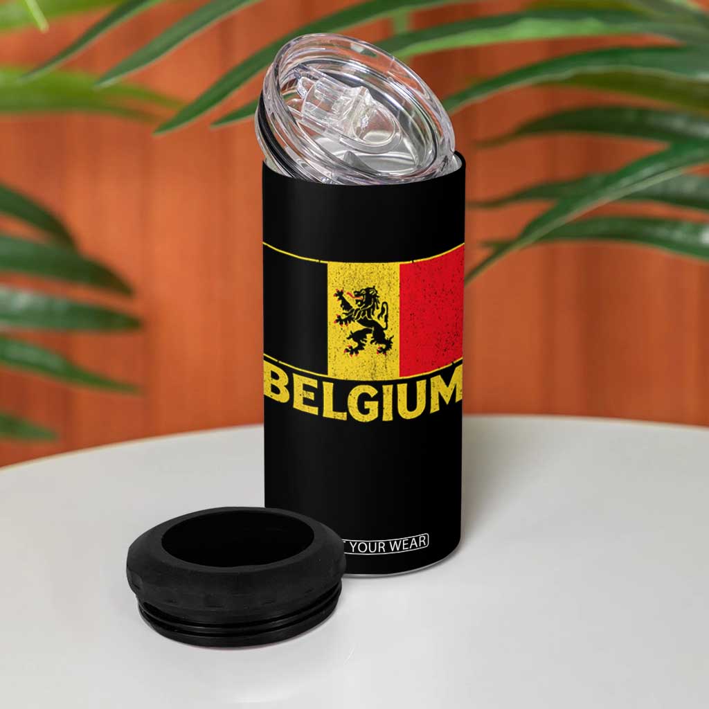 Vintage Belgium Soccer Flag with Lion Graphic 4 in 1 Can Cooler Tumbler Belgian Football Pride Gift for Fans TS10 Print Your Wear