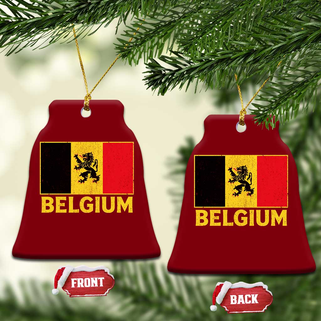 Vintage Belgium Soccer Flag with Lion Graphic Ceramic Ornament Belgian Football Pride Gift for Fans TS10 Print Your Wear