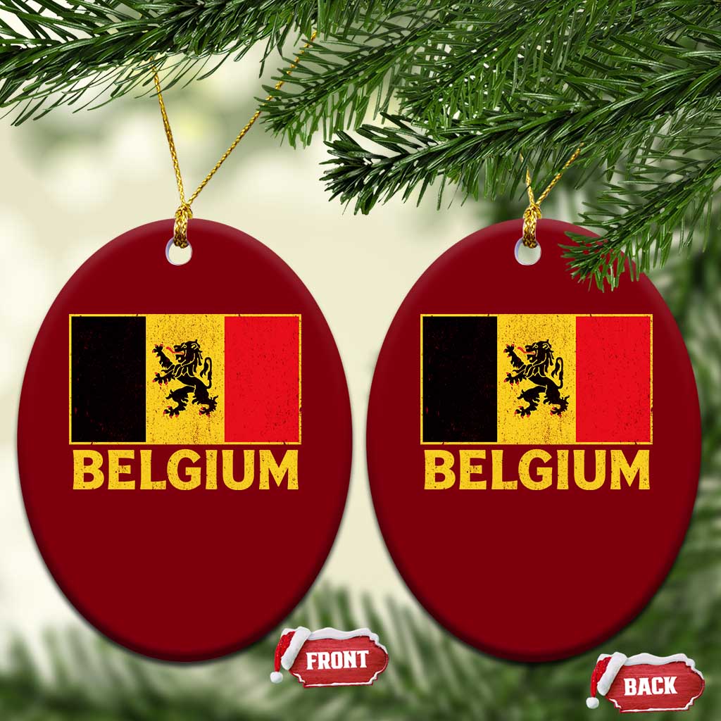 Vintage Belgium Soccer Flag with Lion Graphic Ceramic Ornament Belgian Football Pride Gift for Fans TS10 Print Your Wear