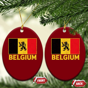 Vintage Belgium Soccer Flag with Lion Graphic Ceramic Ornament Belgian Football Pride Gift for Fans TS10 Print Your Wear