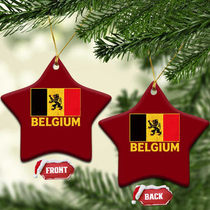 Vintage Belgium Soccer Flag with Lion Graphic Ceramic Ornament Belgian Football Pride Gift for Fans TS10 Print Your Wear