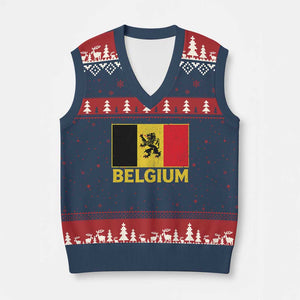 Vintage Belgium Soccer Flag with Lion Graphic V-Neck Knit Sweater Vest Belgian Football Pride Gift for Fans TS10 Navy Red Print Your Wear