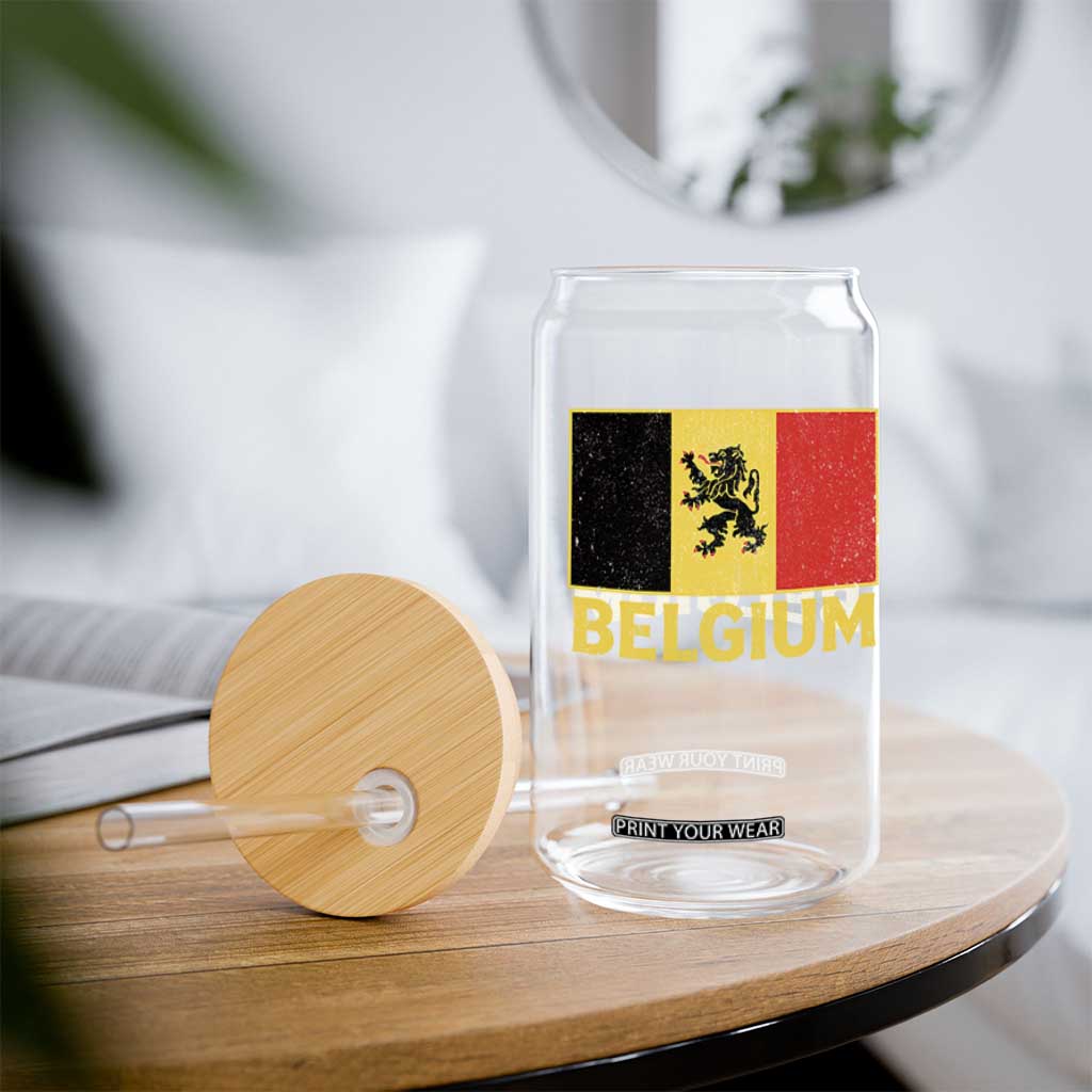 Vintage Belgium Soccer Flag with Lion Graphic Glass Can Belgian Football Pride Gift for Fans TS10 Print Your Wear