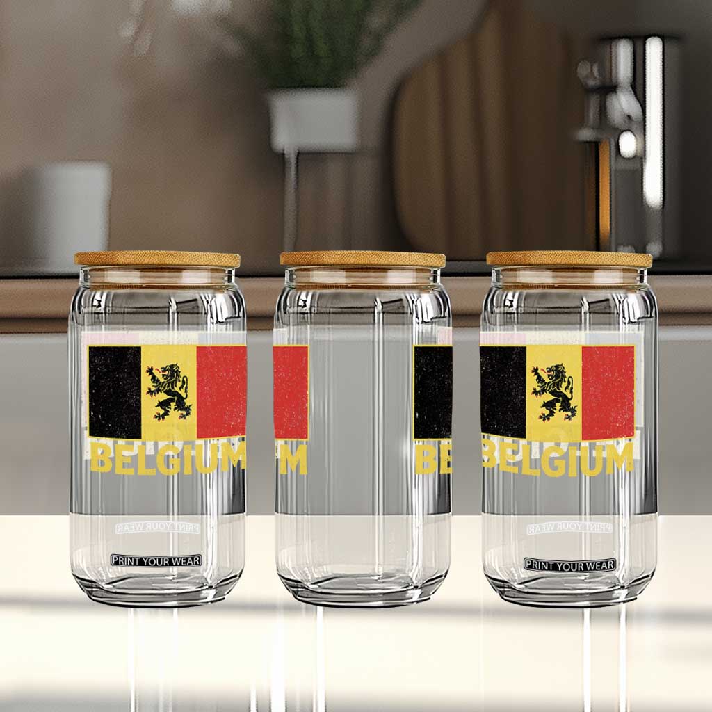 Vintage Belgium Soccer Flag with Lion Graphic Glass Can Belgian Football Pride Gift for Fans TS10 Print Your Wear
