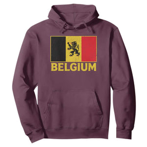 Vintage Belgium Soccer Flag with Lion Graphic Hoodie Belgian Football Pride Gift for Fans TS10 Maroon Print Your Wear