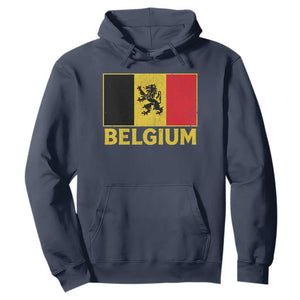 Vintage Belgium Soccer Flag with Lion Graphic Hoodie Belgian Football Pride Gift for Fans TS10 Navy Print Your Wear
