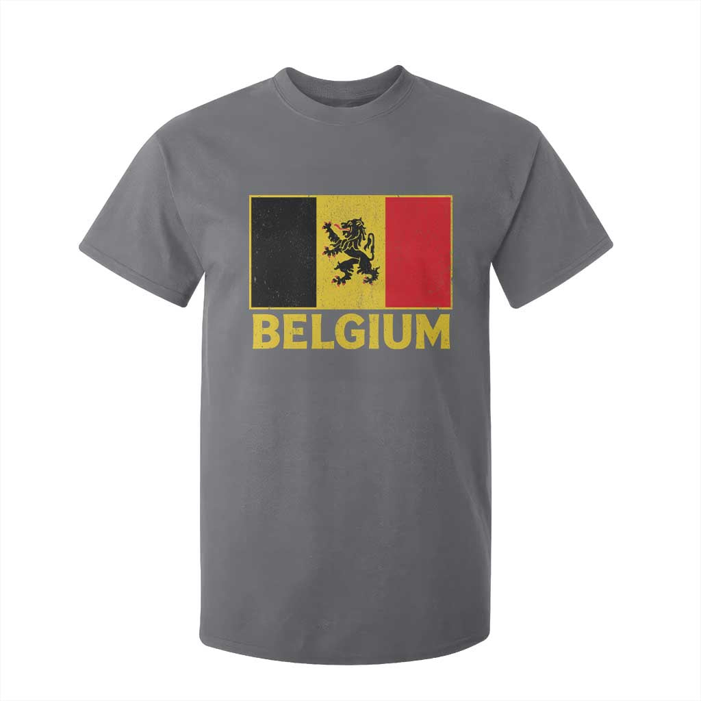 Vintage Belgium Soccer Flag with Lion Graphic T Shirt For Kid Belgian Football Pride Gift for Fans TS10 Charcoal Print Your Wear