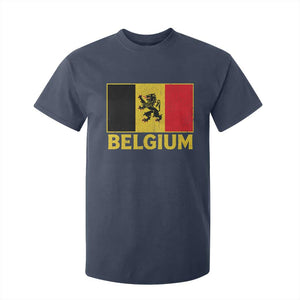 Vintage Belgium Soccer Flag with Lion Graphic T Shirt For Kid Belgian Football Pride Gift for Fans TS10 Navy Print Your Wear