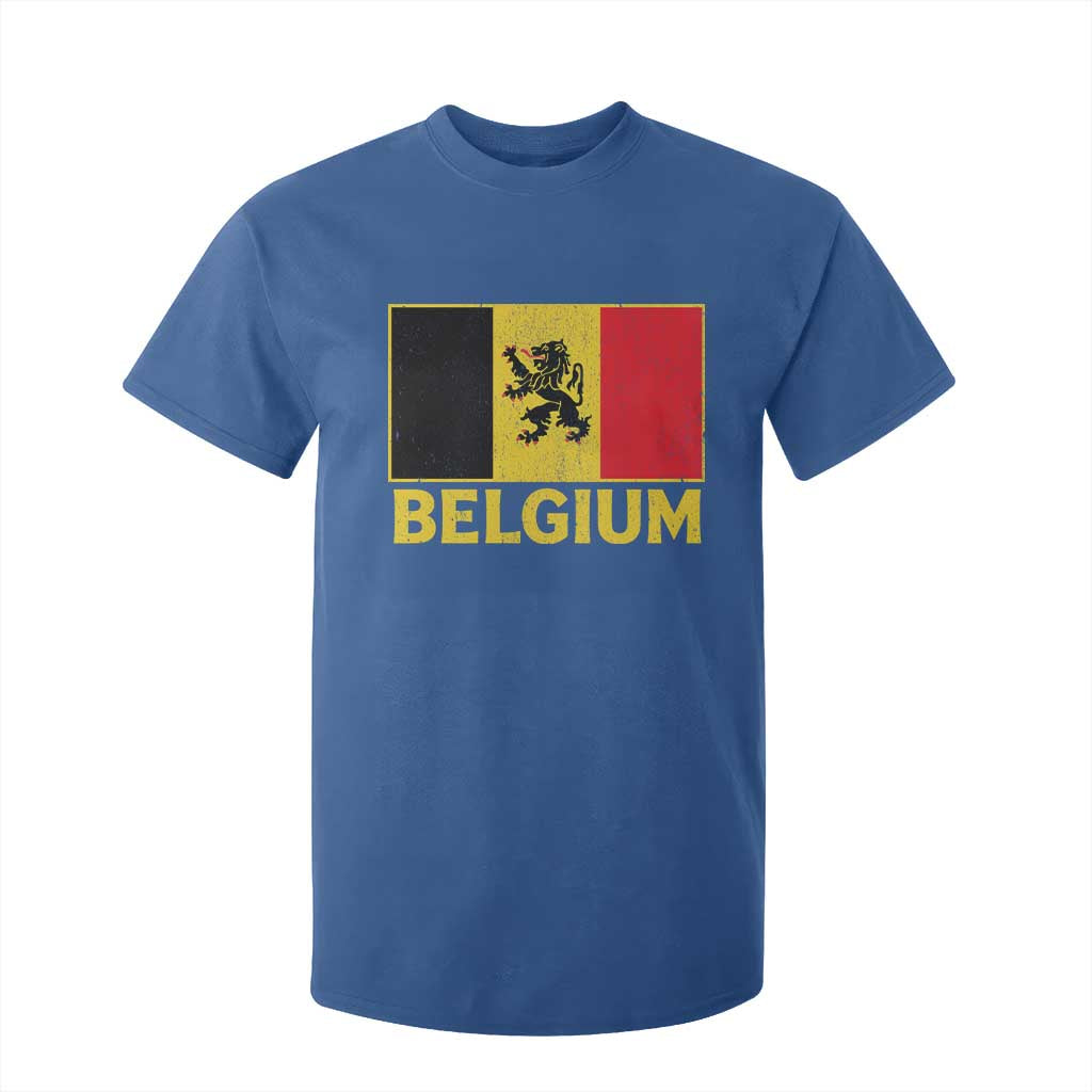 Vintage Belgium Soccer Flag with Lion Graphic T Shirt For Kid Belgian Football Pride Gift for Fans TS10 Royal Blue Print Your Wear