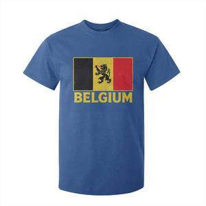 Vintage Belgium Soccer Flag with Lion Graphic T Shirt For Kid Belgian Football Pride Gift for Fans TS10 Royal Blue Print Your Wear