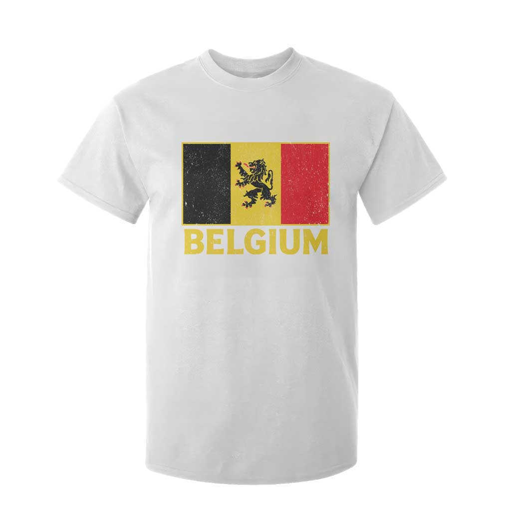 Vintage Belgium Soccer Flag with Lion Graphic T Shirt For Kid Belgian Football Pride Gift for Fans TS10 White Print Your Wear