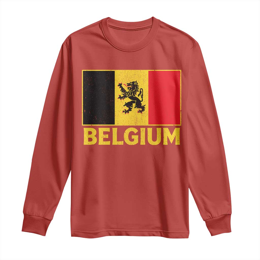 Vintage Belgium Soccer Flag with Lion Graphic Long Sleeve Shirt Belgian Football Pride Gift for Fans TS10 Red Print Your Wear
