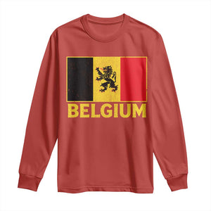 Vintage Belgium Soccer Flag with Lion Graphic Long Sleeve Shirt Belgian Football Pride Gift for Fans TS10 Red Print Your Wear