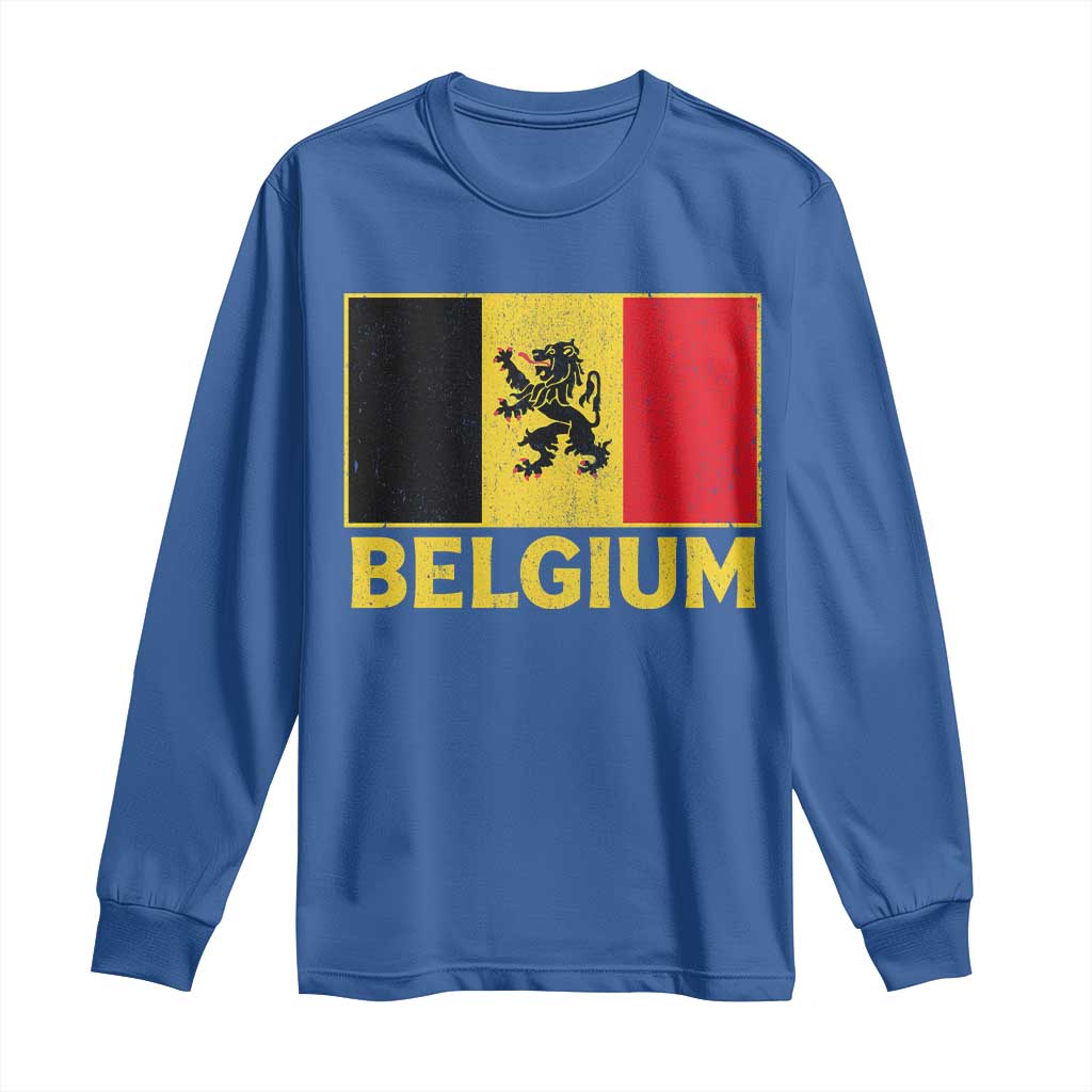 Vintage Belgium Soccer Flag with Lion Graphic Long Sleeve Shirt Belgian Football Pride Gift for Fans TS10 Royal Blue Print Your Wear