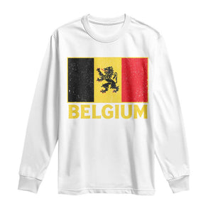 Vintage Belgium Soccer Flag with Lion Graphic Long Sleeve Shirt Belgian Football Pride Gift for Fans TS10 White Print Your Wear