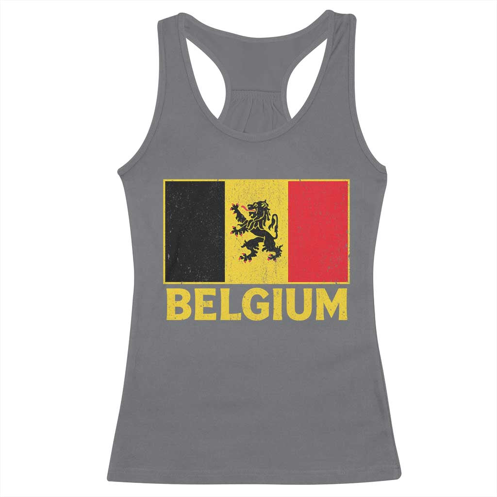 Vintage Belgium Soccer Flag with Lion Graphic Racerback Tank Top Belgian Football Pride Gift for Fans TS10 Charcoal Print Your Wear
