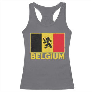 Vintage Belgium Soccer Flag with Lion Graphic Racerback Tank Top Belgian Football Pride Gift for Fans TS10 Charcoal Print Your Wear