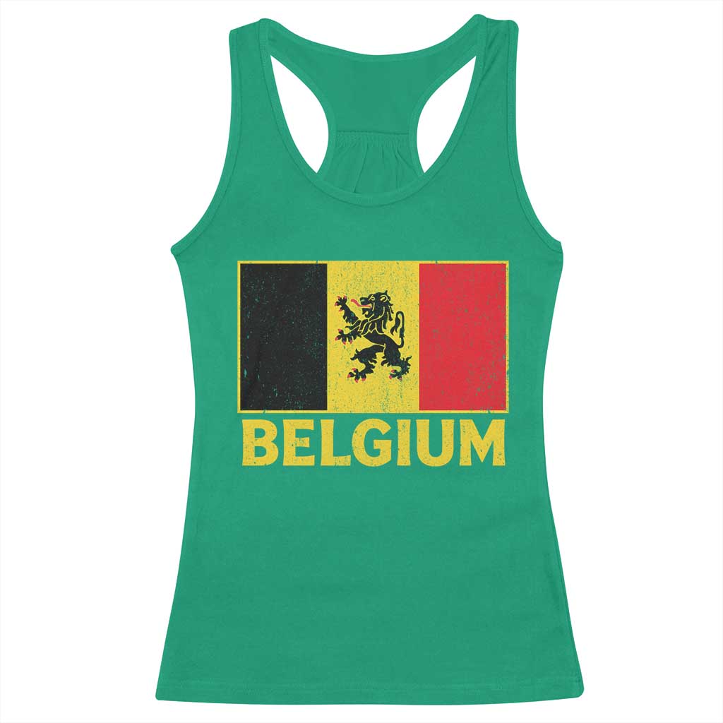 Vintage Belgium Soccer Flag with Lion Graphic Racerback Tank Top Belgian Football Pride Gift for Fans TS10 Irish Green Print Your Wear