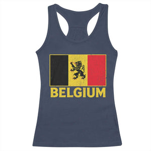 Vintage Belgium Soccer Flag with Lion Graphic Racerback Tank Top Belgian Football Pride Gift for Fans TS10 Navy Print Your Wear
