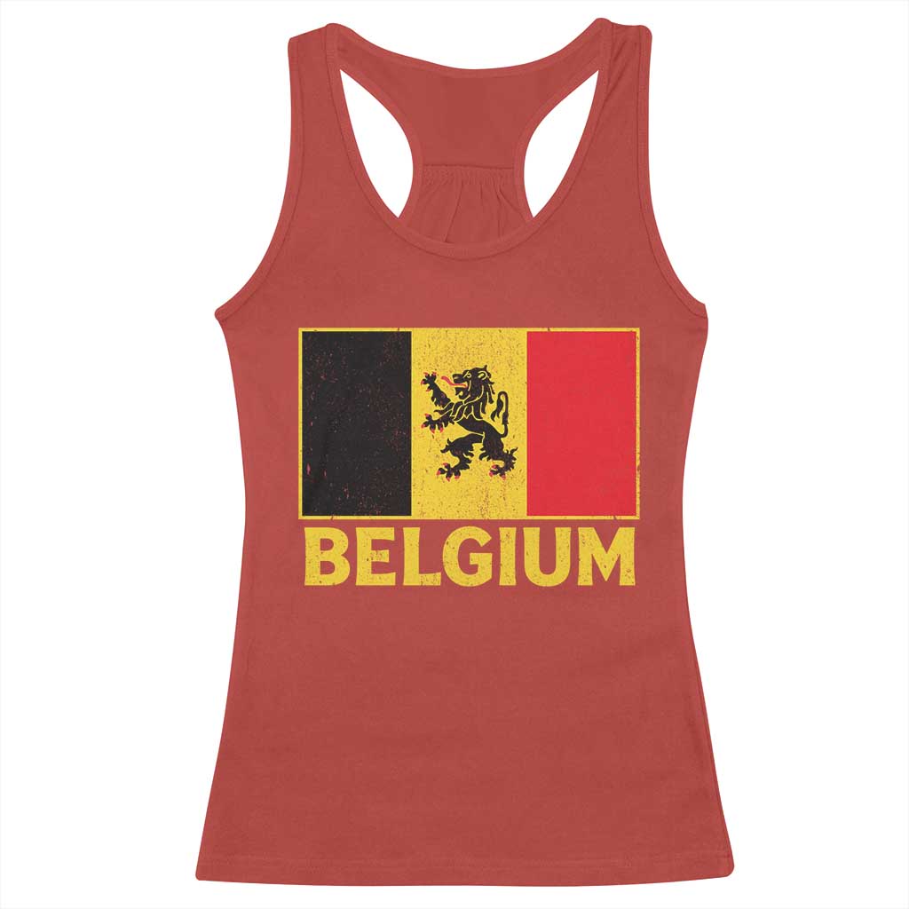 Vintage Belgium Soccer Flag with Lion Graphic Racerback Tank Top Belgian Football Pride Gift for Fans TS10 Red Print Your Wear