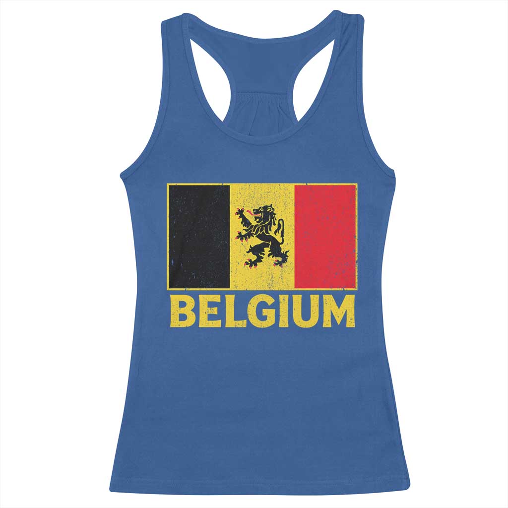 Vintage Belgium Soccer Flag with Lion Graphic Racerback Tank Top Belgian Football Pride Gift for Fans TS10 Royal Blue Print Your Wear