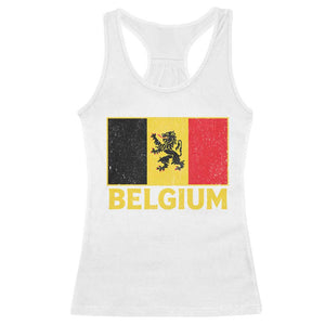 Vintage Belgium Soccer Flag with Lion Graphic Racerback Tank Top Belgian Football Pride Gift for Fans TS10 White Print Your Wear