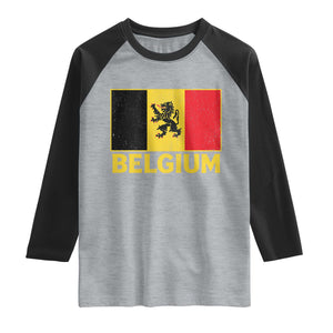 Vintage Belgium Soccer Flag with Lion Graphic Raglan Shirt Belgian Football Pride Gift for Fans TS10 XS Heather Gray Black Print Your Wear