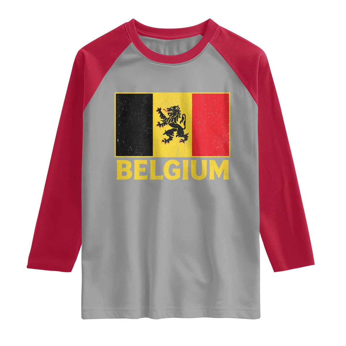 Vintage Belgium Soccer Flag with Lion Graphic Raglan Shirt Belgian Football Pride Gift for Fans TS10 Sport Gray Red Print Your Wear