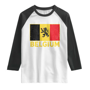 Vintage Belgium Soccer Flag with Lion Graphic Raglan Shirt Belgian Football Pride Gift for Fans TS10 White Black Print Your Wear