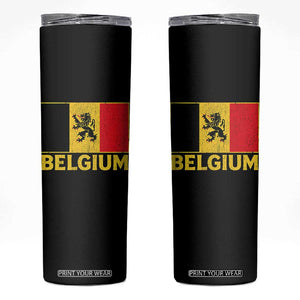 Vintage Belgium Soccer Flag with Lion Graphic Skinny Tumbler Belgian Football Pride Gift for Fans TS10 Black Print Your Wear