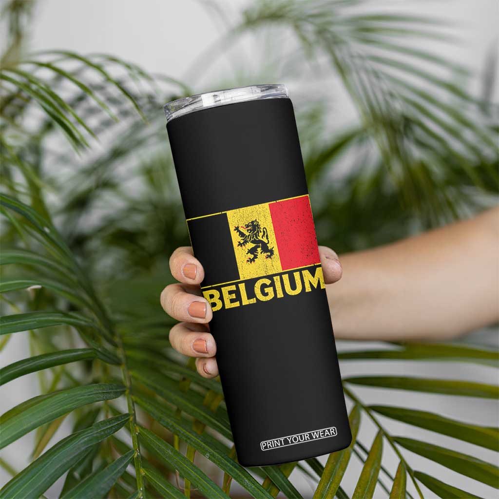 Vintage Belgium Soccer Flag with Lion Graphic Skinny Tumbler Belgian Football Pride Gift for Fans TS10 Print Your Wear