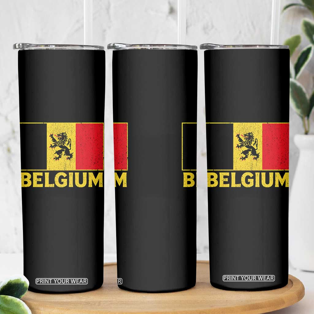Vintage Belgium Soccer Flag with Lion Graphic Skinny Tumbler Belgian Football Pride Gift for Fans TS10 Print Your Wear