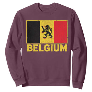 Vintage Belgium Soccer Flag with Lion Graphic Sweatshirt Belgian Football Pride Gift for Fans TS10 Maroon Print Your Wear
