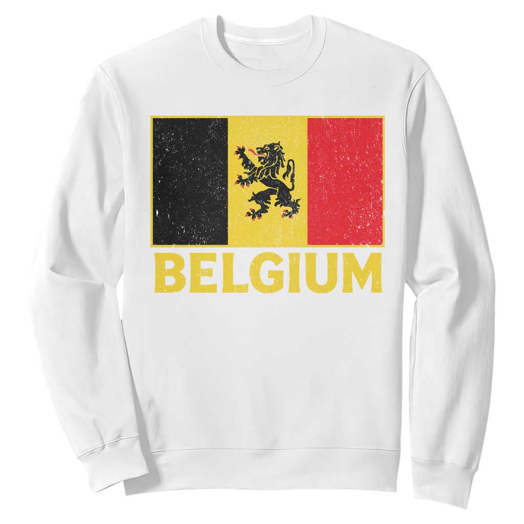 Vintage Belgium Soccer Flag with Lion Graphic Sweatshirt Belgian Football Pride Gift for Fans TS10 White Print Your Wear