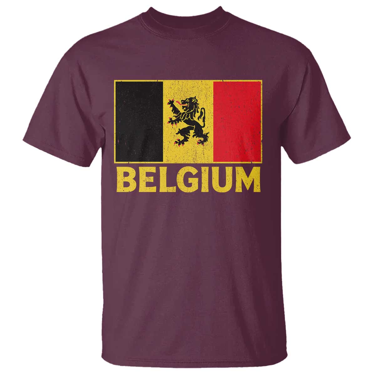 Vintage Belgium Soccer Flag with Lion Graphic T Shirt Belgian Football Pride Gift for Fans TS10 Maroon Print Your Wear