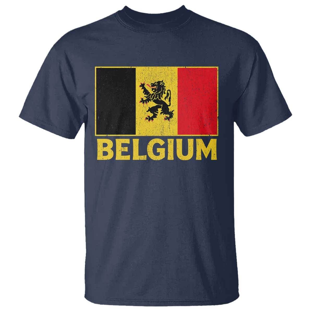 Vintage Belgium Soccer Flag with Lion Graphic T Shirt Belgian Football Pride Gift for Fans TS10 Navy Print Your Wear