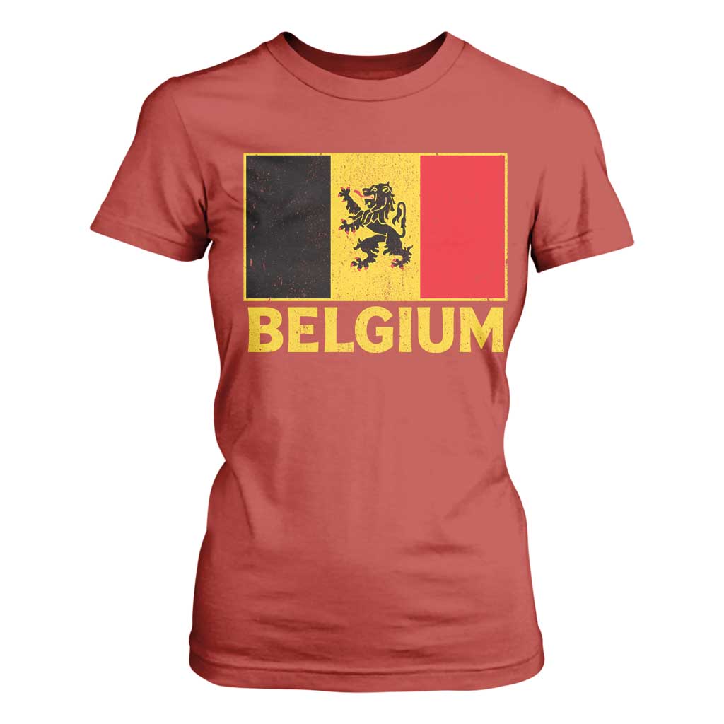 Vintage Belgium Soccer Flag with Lion Graphic T Shirt For Women Belgian Football Pride Gift for Fans TS10 Red Print Your Wear