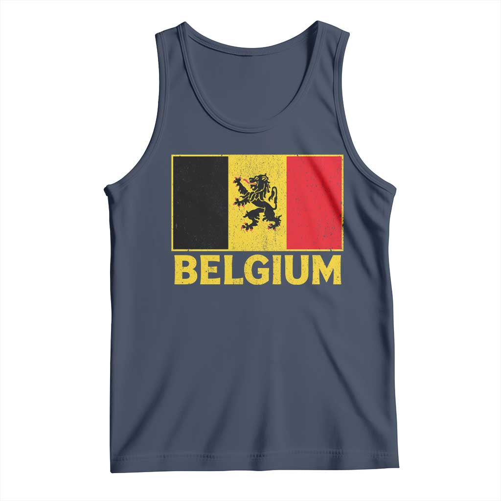 Vintage Belgium Soccer Flag with Lion Graphic Tank Top Belgian Football Pride Gift for Fans TS10 Navy Print Your Wear