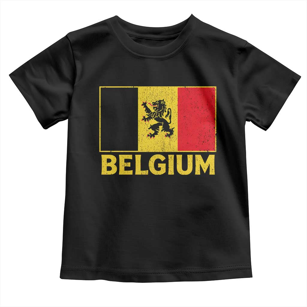 Vintage Belgium Soccer Flag with Lion Graphic Toddler T Shirt Belgian Football Pride Gift for Fans TS10 Black Print Your Wear