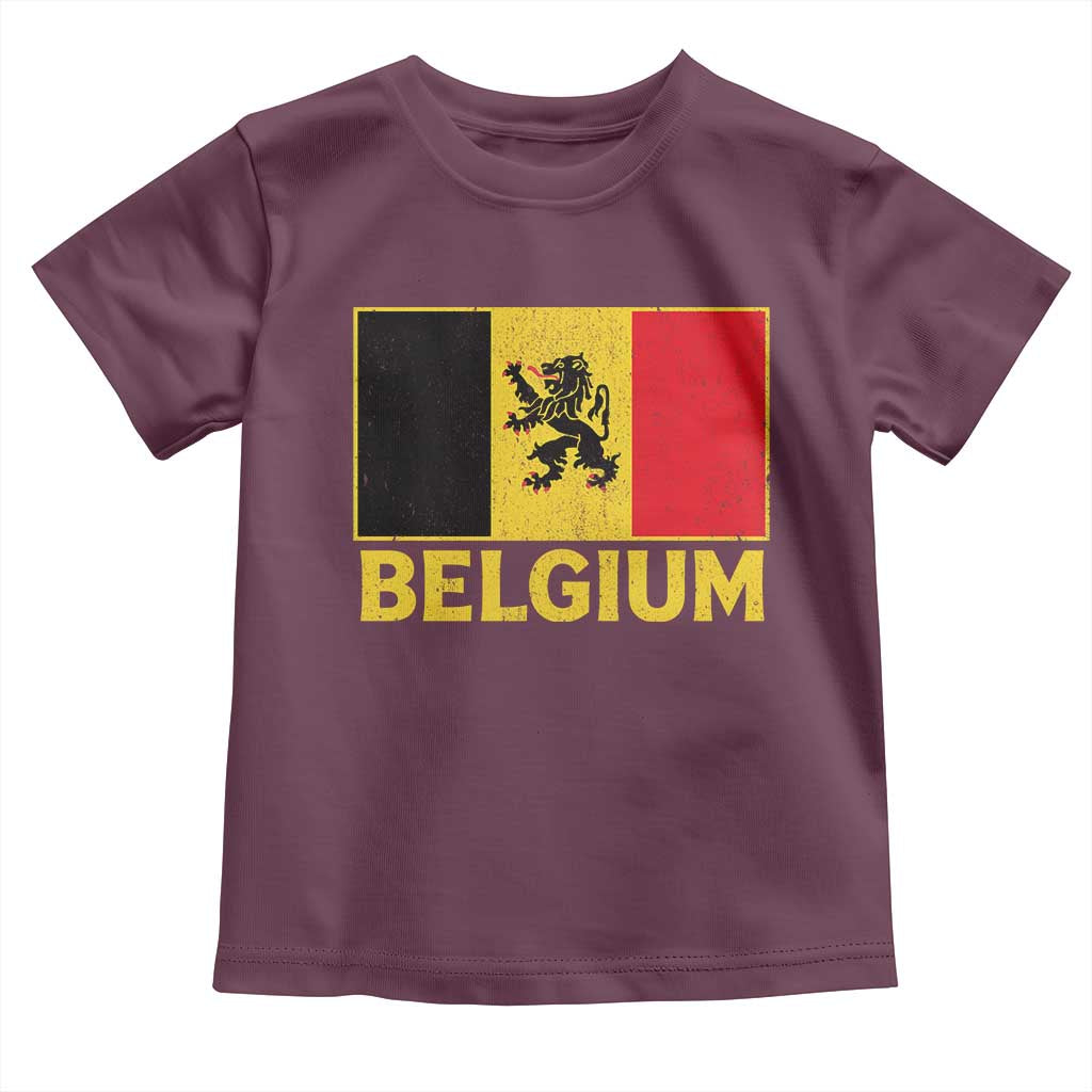 Vintage Belgium Soccer Flag with Lion Graphic Toddler T Shirt Belgian Football Pride Gift for Fans TS10 Maroon Print Your Wear