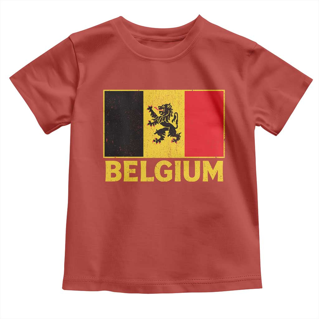 Vintage Belgium Soccer Flag with Lion Graphic Toddler T Shirt Belgian Football Pride Gift for Fans TS10 Red Print Your Wear