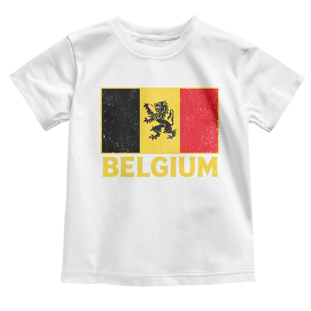 Vintage Belgium Soccer Flag with Lion Graphic Toddler T Shirt Belgian Football Pride Gift for Fans TS10 White Print Your Wear