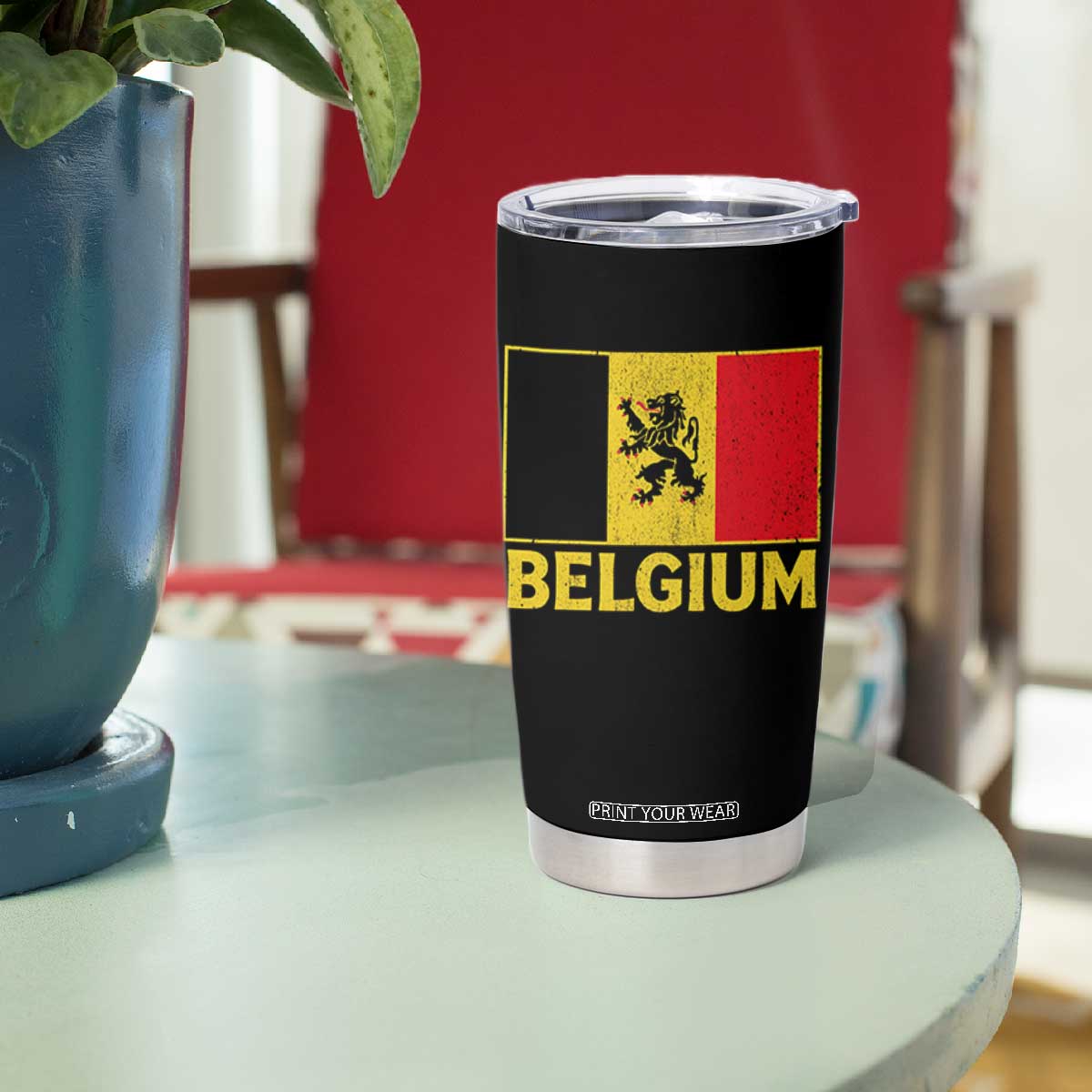 Vintage Belgium Soccer Flag with Lion Graphic Tumbler Cup Belgian Football Pride Gift for Fans TS10 Print Your Wear