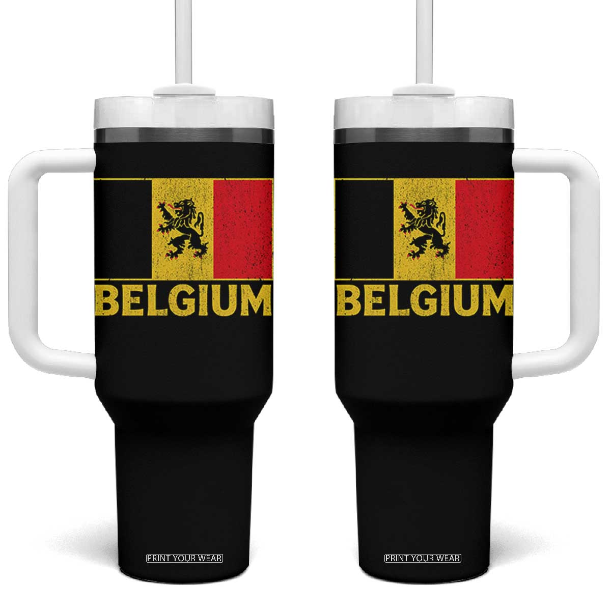 Vintage Belgium Soccer Flag with Lion Graphic Tumbler With Handle Belgian Football Pride Gift for Fans TS10 One Size: 40 oz Black Print Your Wear