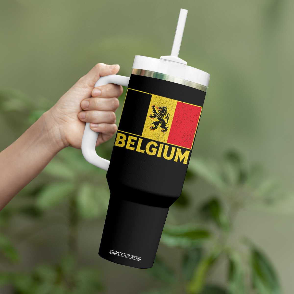 Vintage Belgium Soccer Flag with Lion Graphic Tumbler With Handle Belgian Football Pride Gift for Fans TS10 Print Your Wear