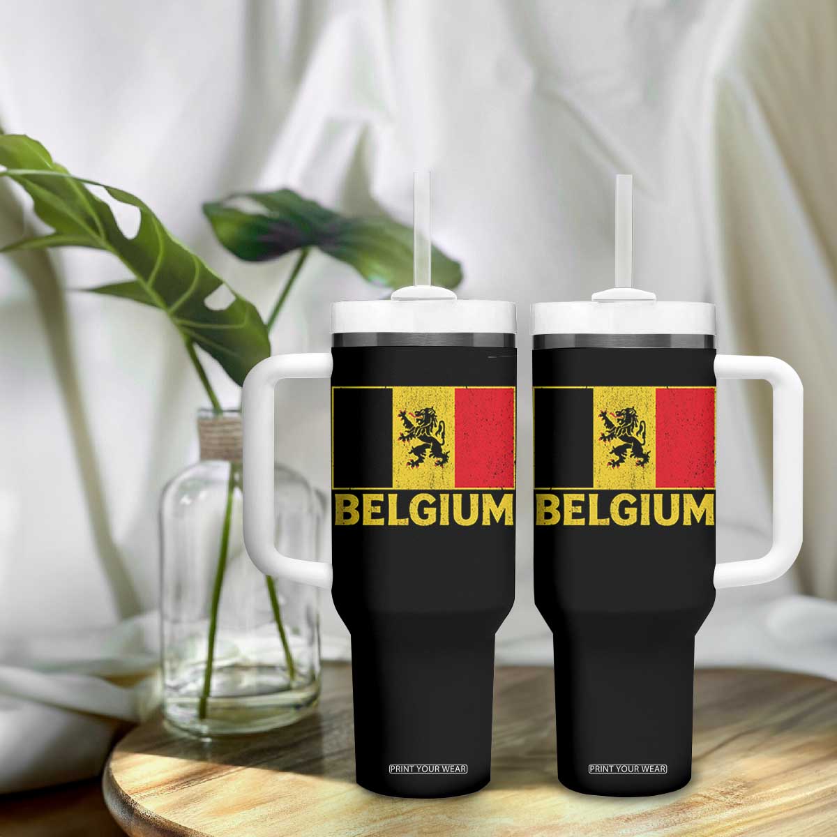 Vintage Belgium Soccer Flag with Lion Graphic Tumbler With Handle Belgian Football Pride Gift for Fans TS10 Print Your Wear