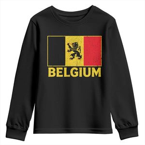 Vintage Belgium Soccer Flag with Lion Graphic Youth Sweatshirt Belgian Football Pride Gift for Fans TS10 Black Print Your Wear