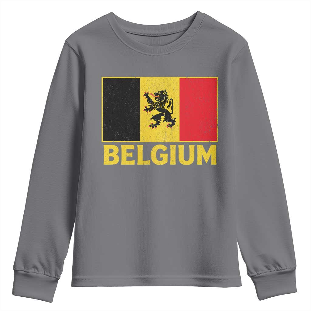 Vintage Belgium Soccer Flag with Lion Graphic Youth Sweatshirt Belgian Football Pride Gift for Fans TS10 Charcoal Print Your Wear