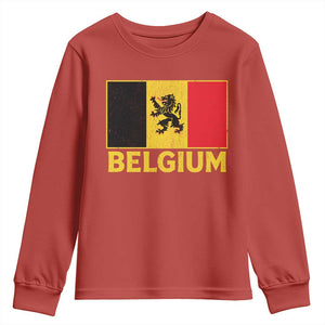 Vintage Belgium Soccer Flag with Lion Graphic Youth Sweatshirt Belgian Football Pride Gift for Fans TS10 Red Print Your Wear